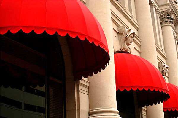 Red fabric awnings